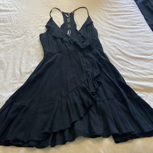 Black tie back ruffled party dress